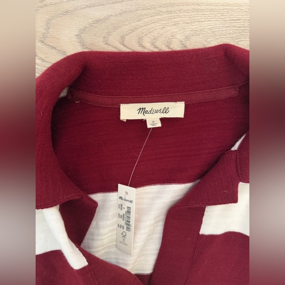 NWT Madewell Rugby Polo Tee Maroon / White Stripe Size Small - Picture 6 of 7